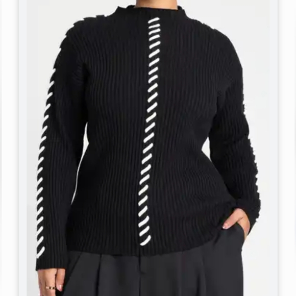 Eloquii Sweaters - Eloquii Black and White Rib Whipstitch Sweater Sz 14/16